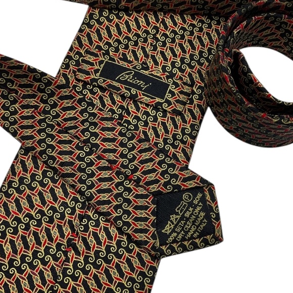 BRIONI XL Black/Red/Gold Geometric Silk LUXURY Tie HANDMADE ITALY - Picture 3 of 4